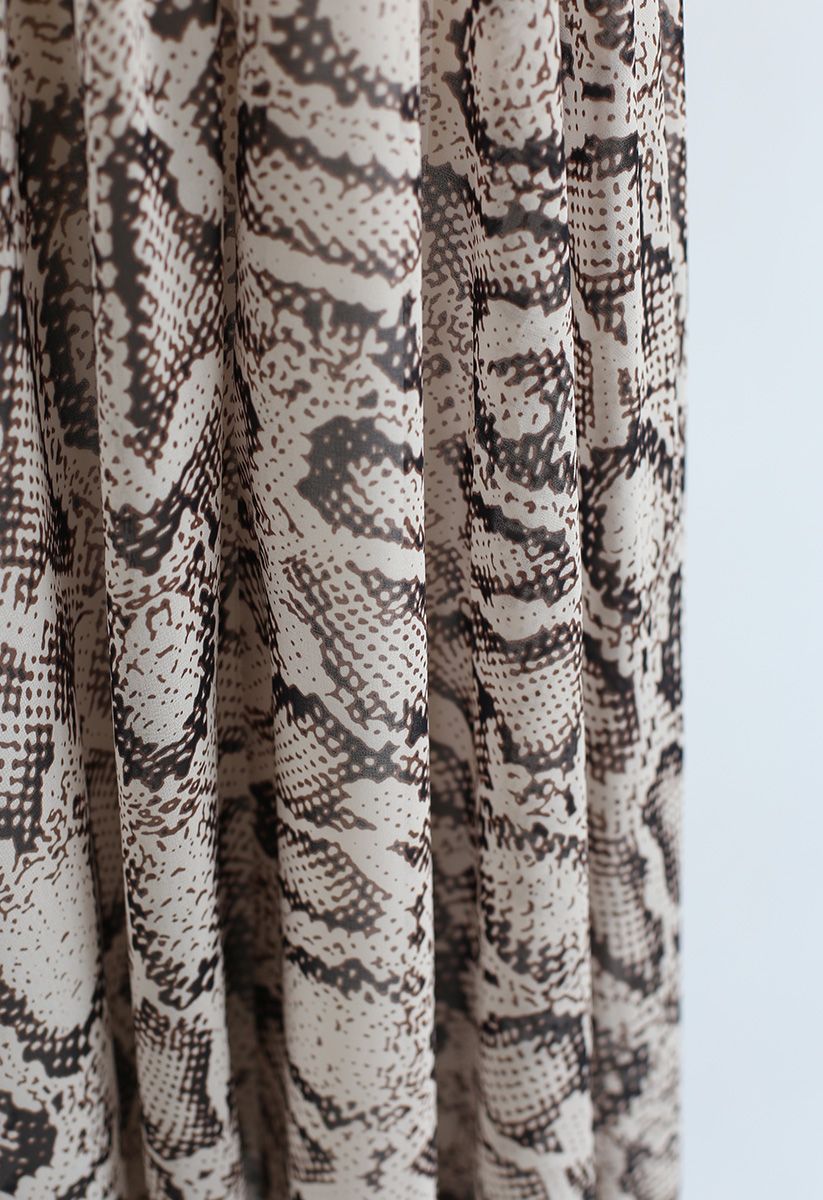 Beige Snake Print Chiffon Resort Wear Maxi Skirt