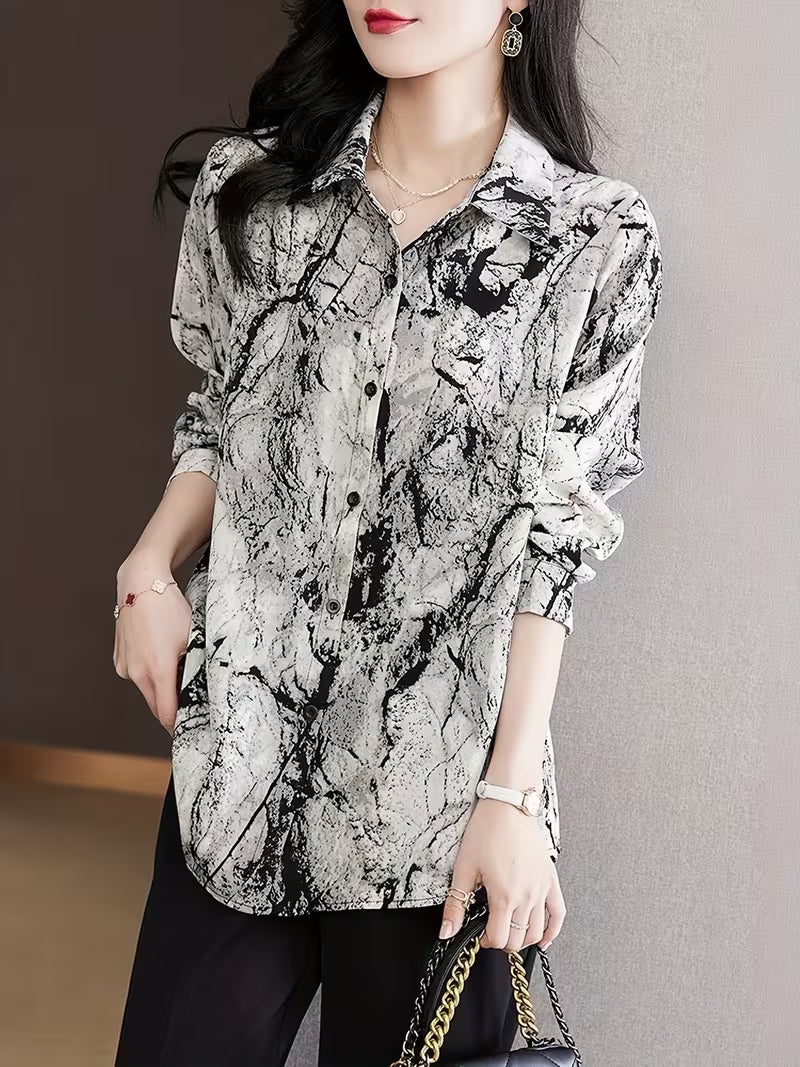 Monochrome Marble Print Shirt