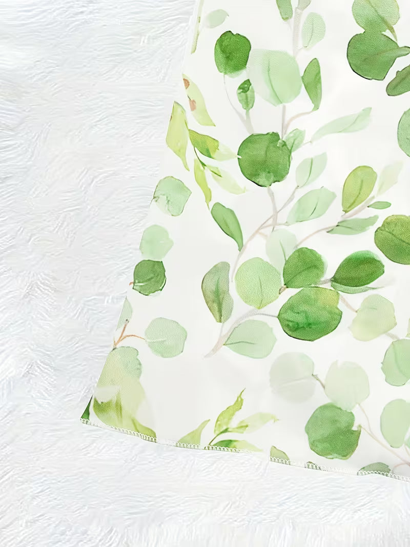 Green Botanical Print Long  Dress