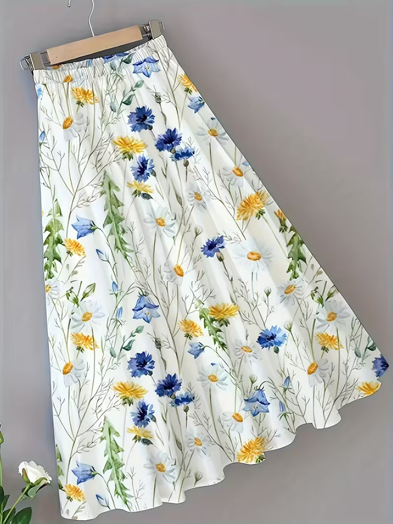 Floral Grace Cotton Flared Skirt