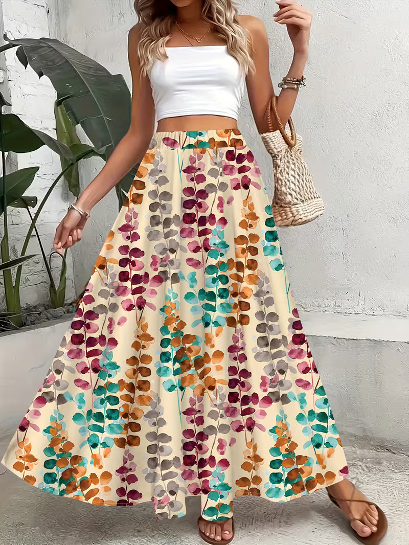 Blooming Vines Printed Flared Skirt