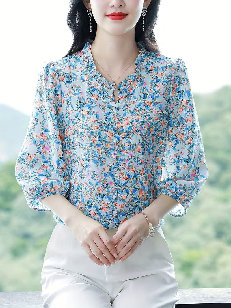The Serene Meadow Smocked Chiffon Top