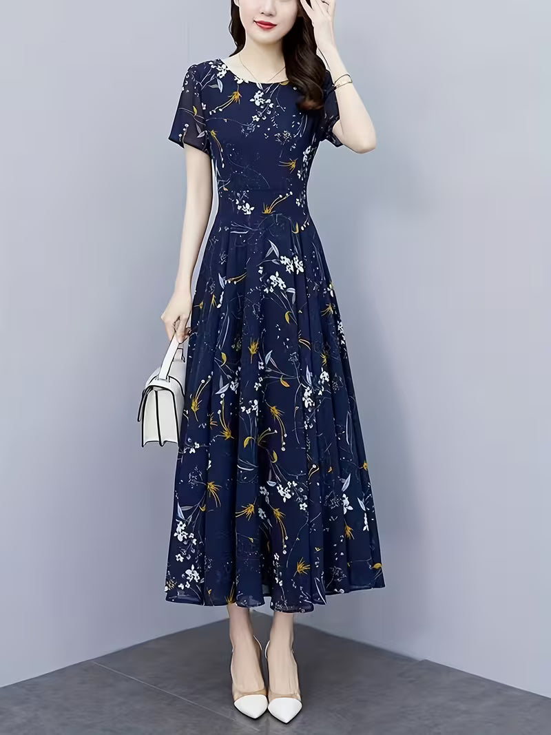 Midnight Bloom Ditsy Floral Flutter-Sleeve Dress