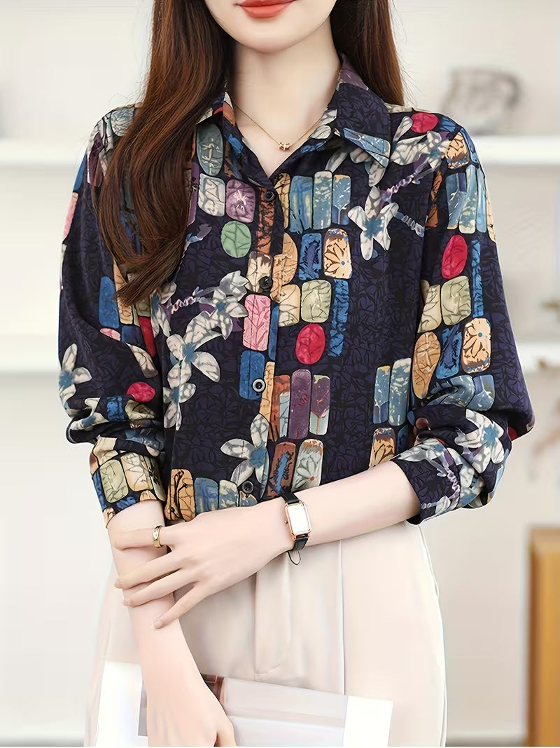 Abstract Botanical Print Button-Up Shirt