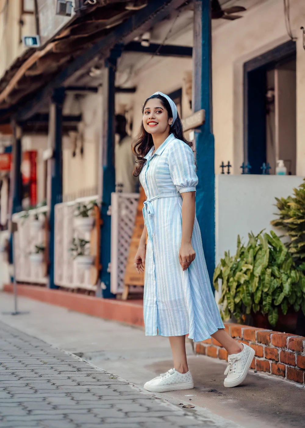 Sky Blue & White Striped Shirt Dress for Women Lightweight Airy Fabric with Casual Chic Summer Vibes Sky Blue / Viscose / XS