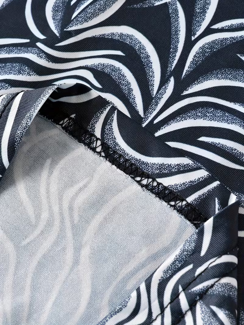 Women’s Monochrome Leaf Print Long  Dress