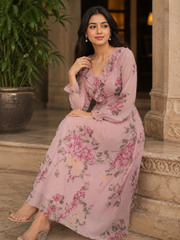 Blush Pink Floral Wrap Maxi Dress with Soft Feminine Print