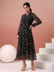 Dark elegant base with delicate pastel floral Dress