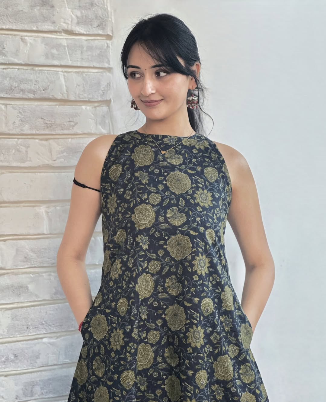 Beautiful A line Nevi blue Gold Foil Print design  kurti  set