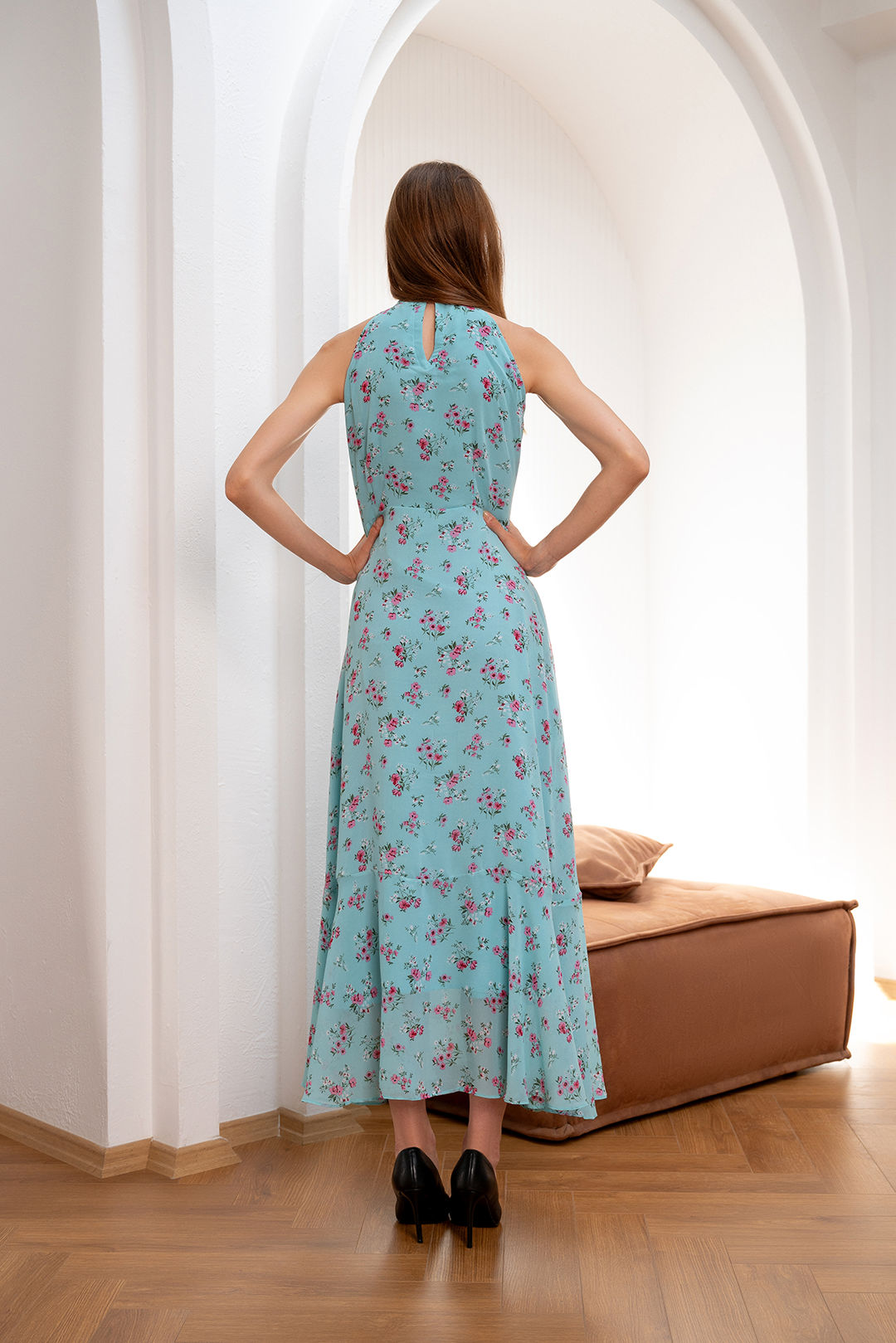 Aqua Floral Chiffon Printed Dress