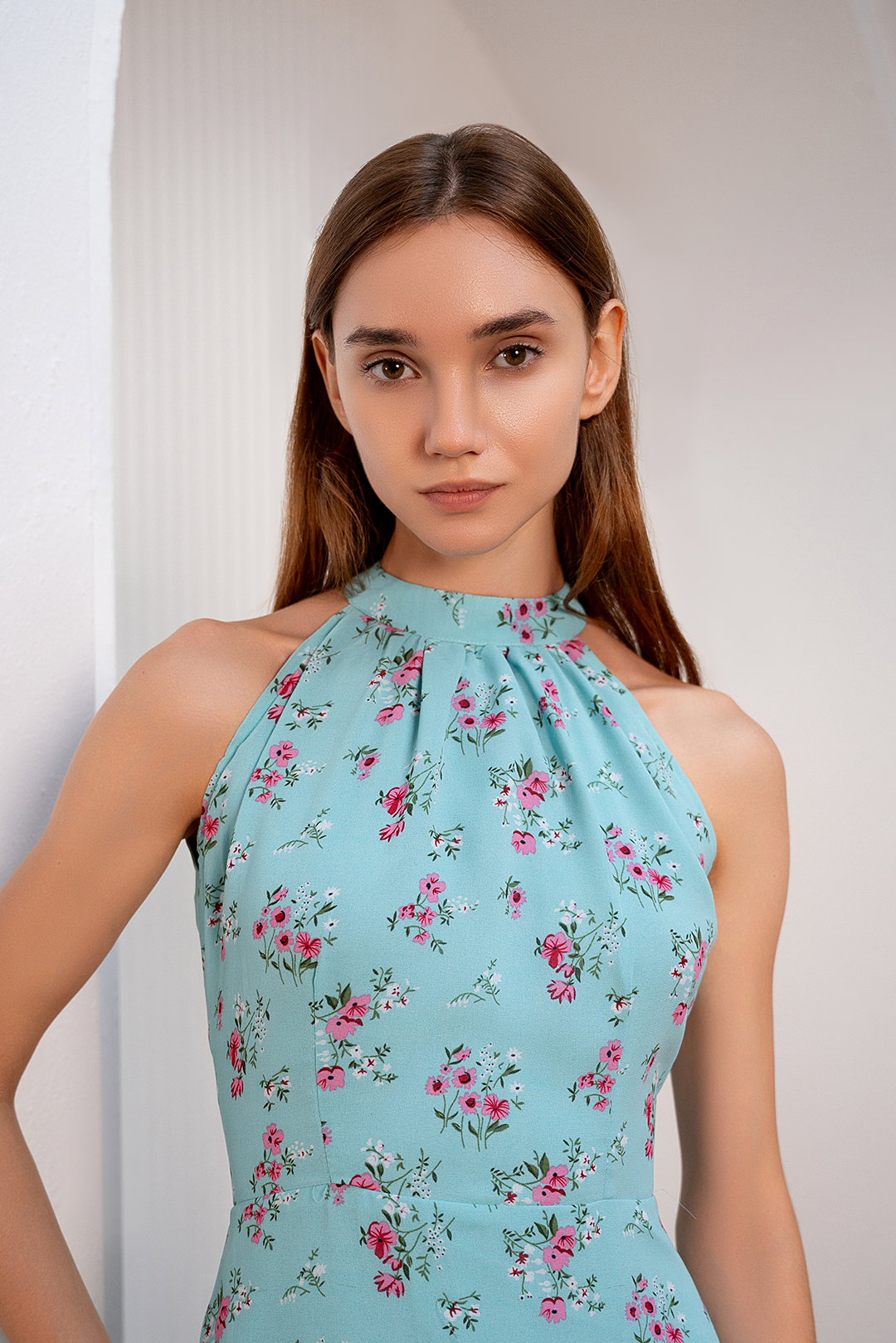 Aqua Floral Chiffon Printed Dress