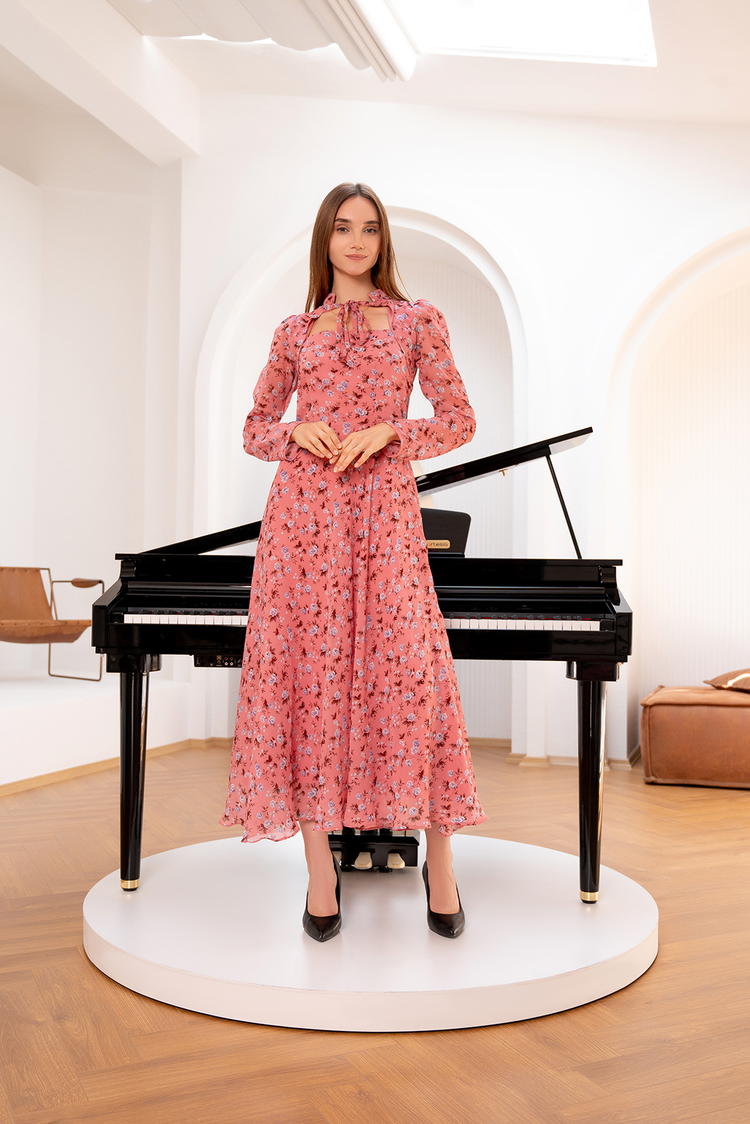 Pink Ocean Breeze Blossom Maxi Chiffon Printed Dress