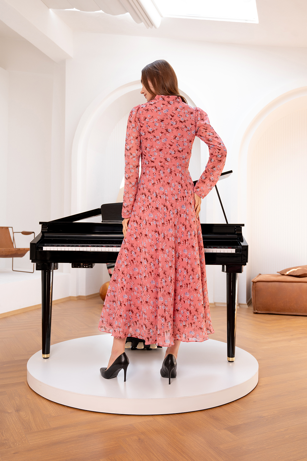 Pink Ocean Breeze Blossom Maxi Chiffon Printed Dress