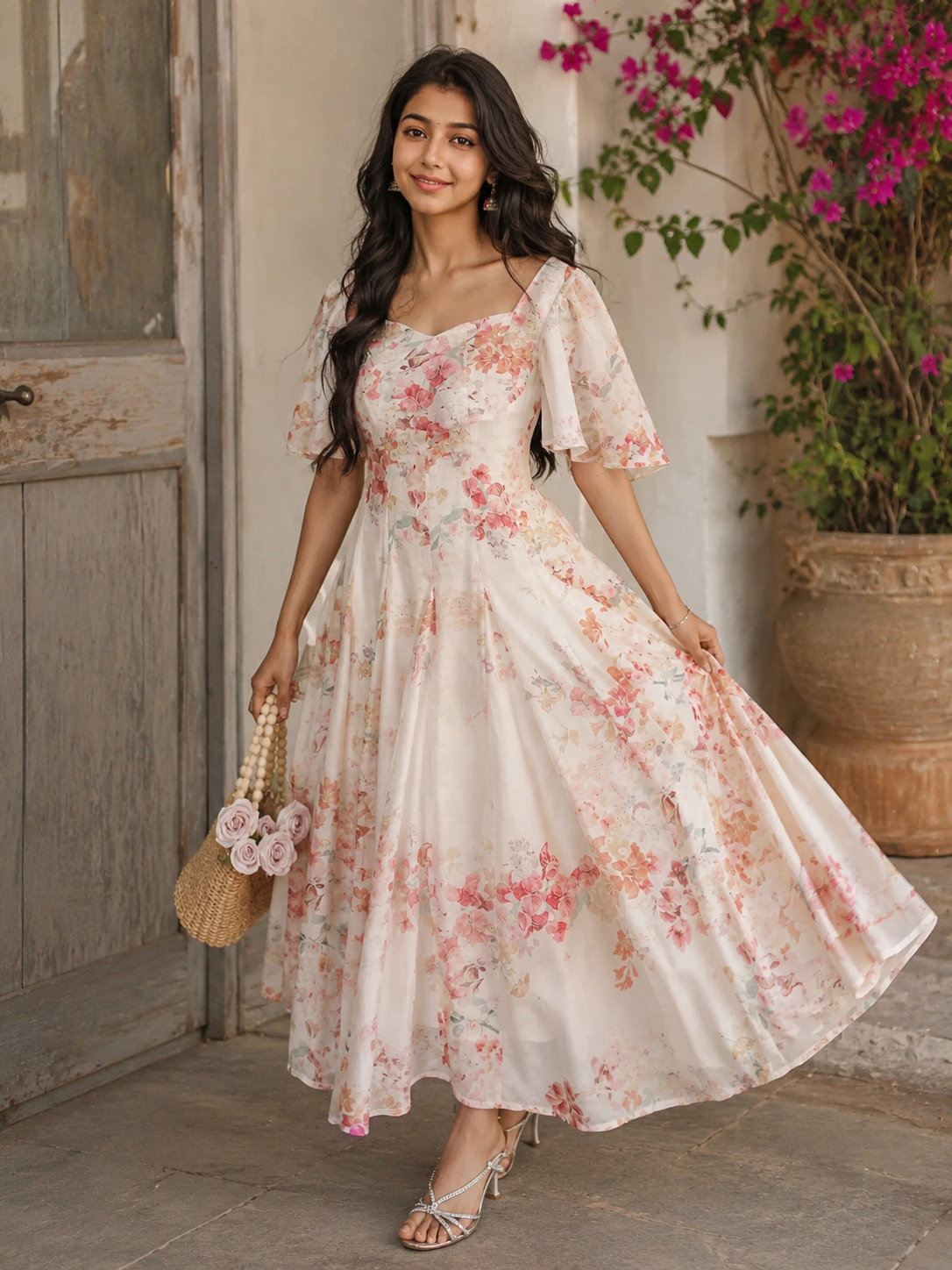 White Floral Sleeveless Maxi Dress with Soft Summer Elegance