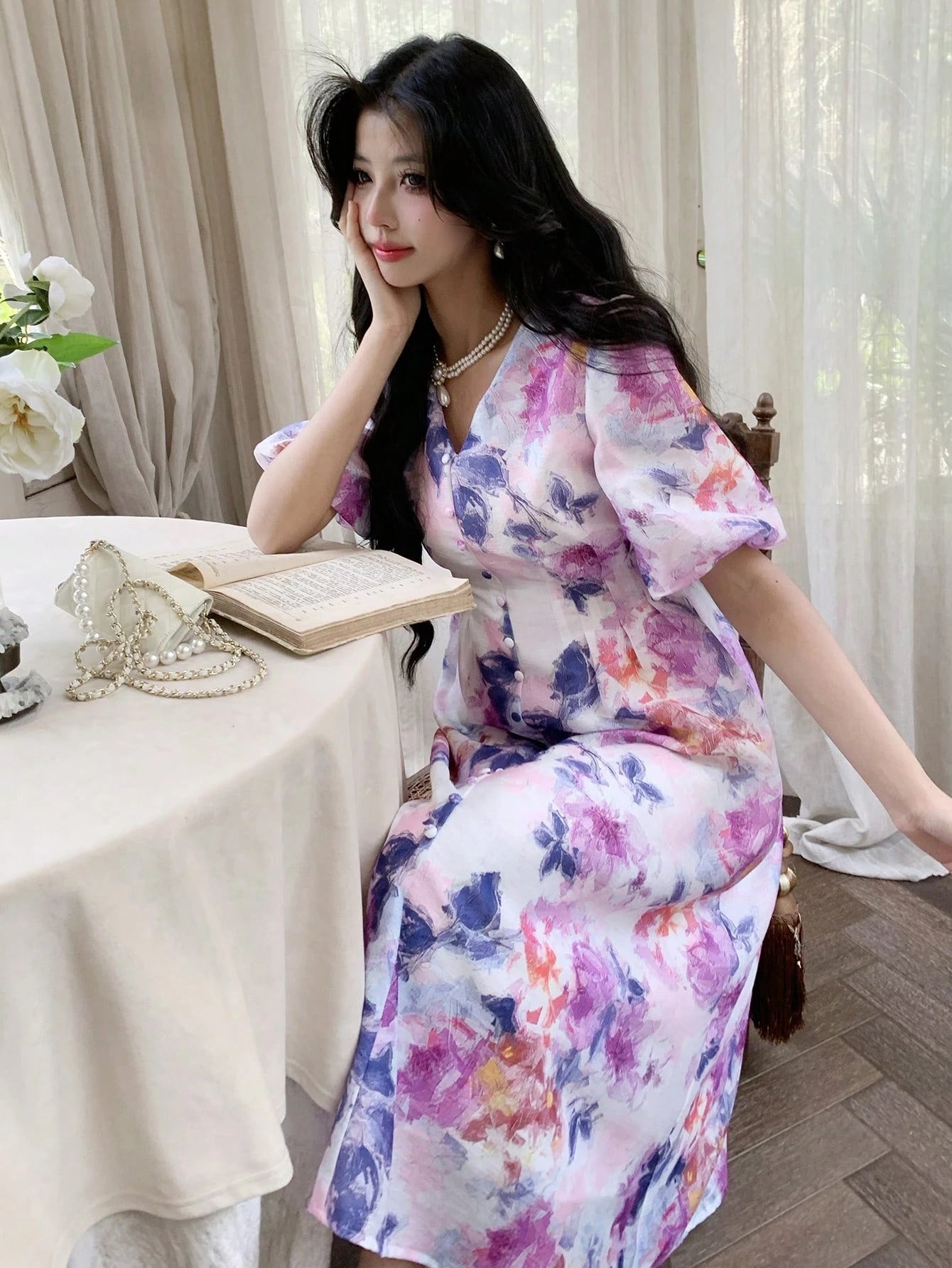 Multicolor Floral Printed Maxi Dress with Elegant Party Style