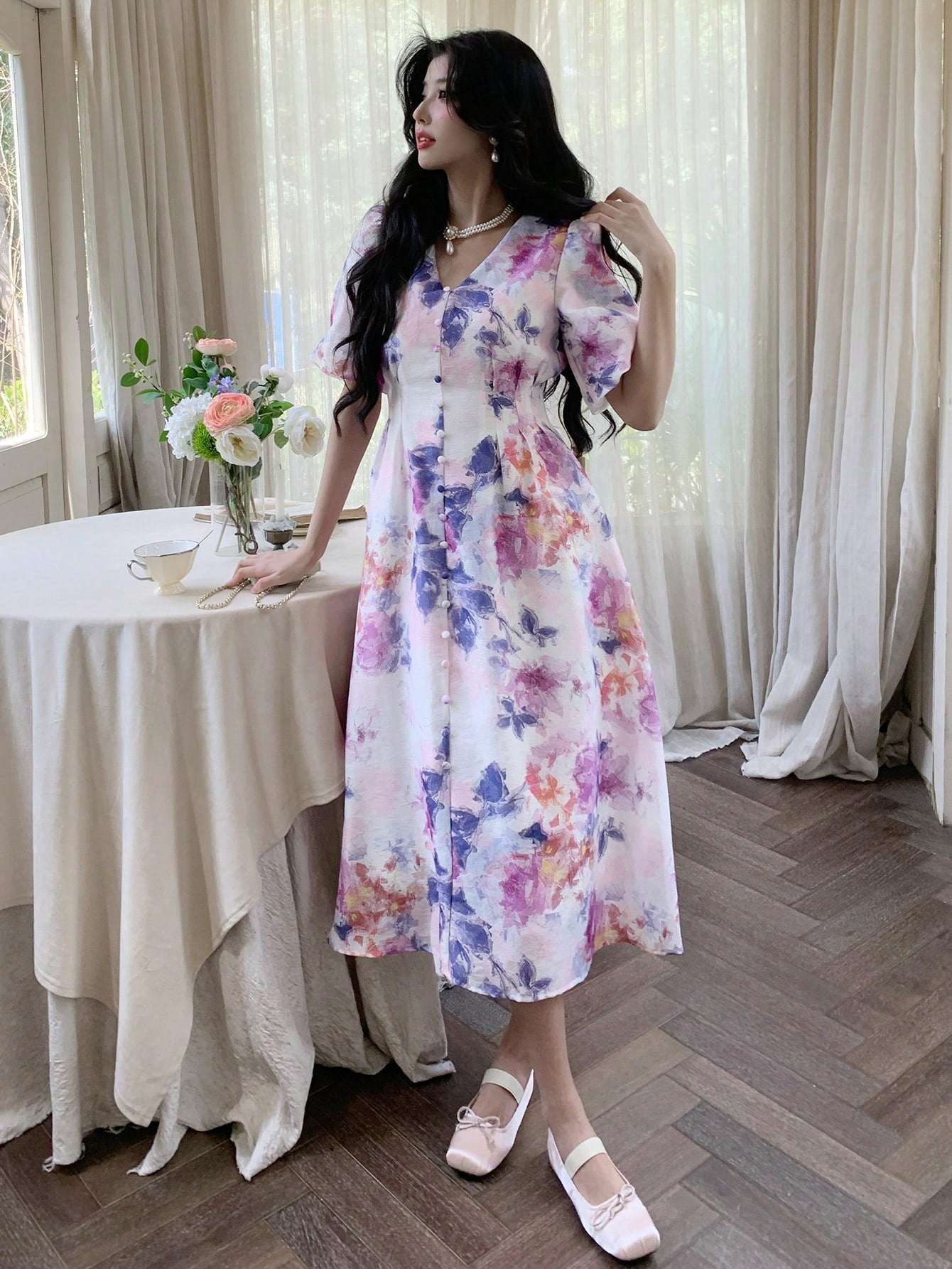 Multicolor Floral Printed Maxi Dress with Elegant Party Style