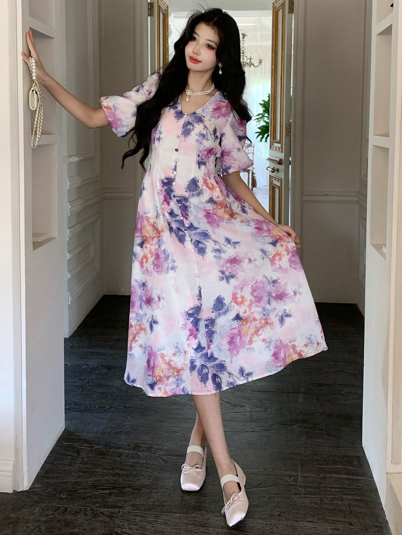 Multicolor Floral Printed Maxi Dress with Elegant Party Style