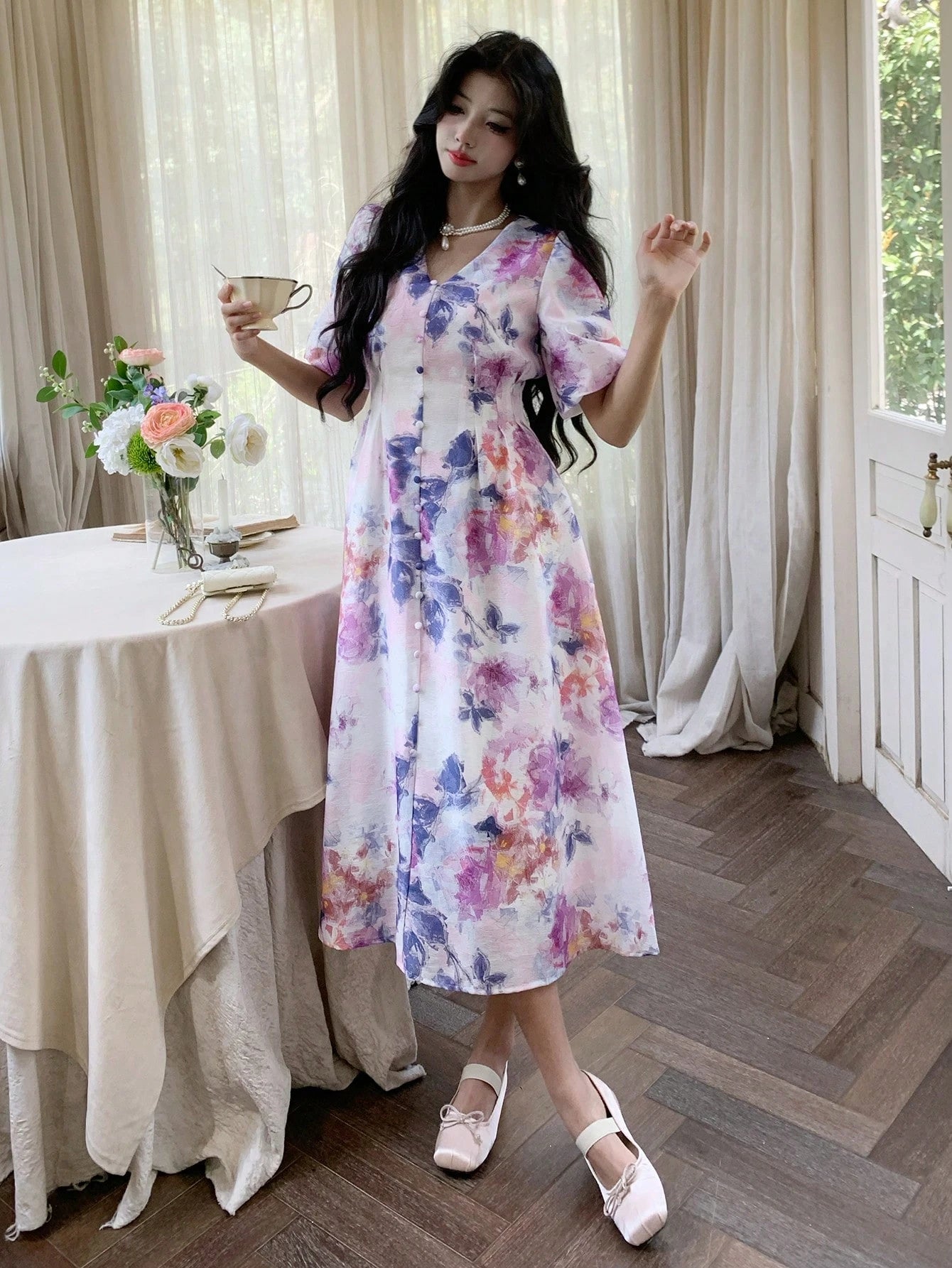 Multicolor Floral Printed Maxi Dress with Elegant Party Style