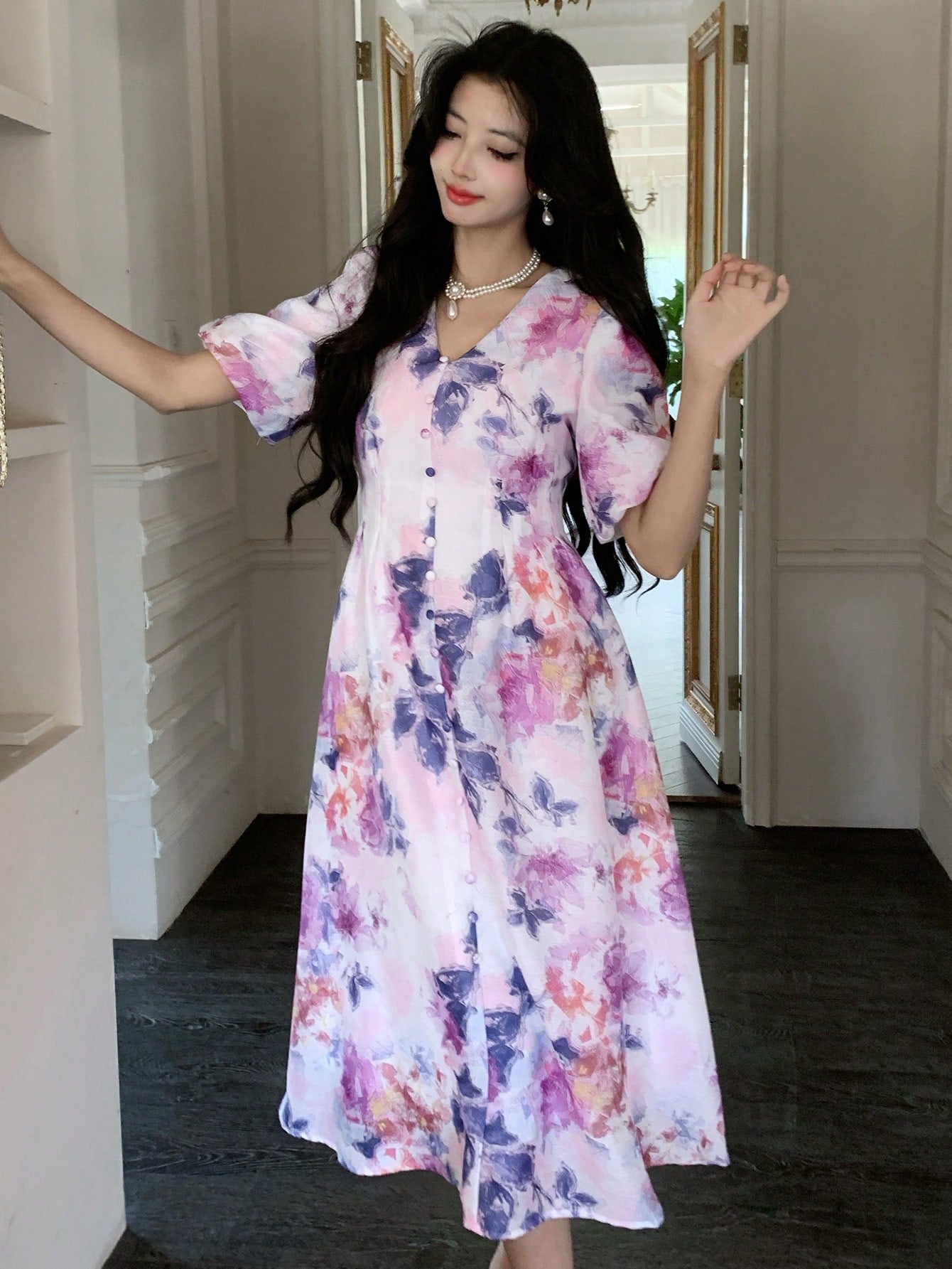 Multicolor Floral Printed Maxi Dress with Elegant Party Style