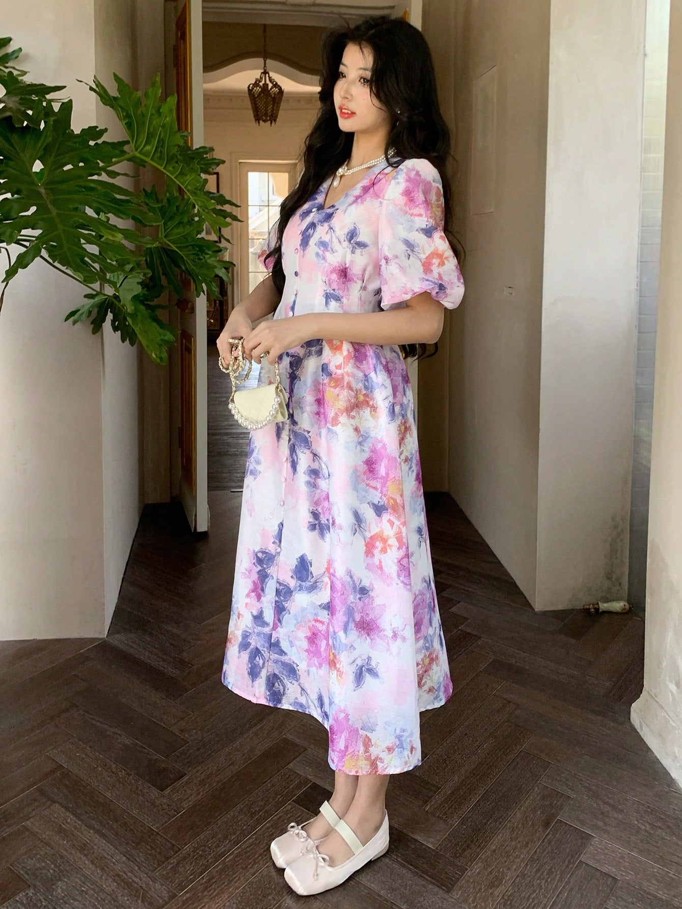 Multicolor Floral Printed Maxi Dress with Elegant Party Style