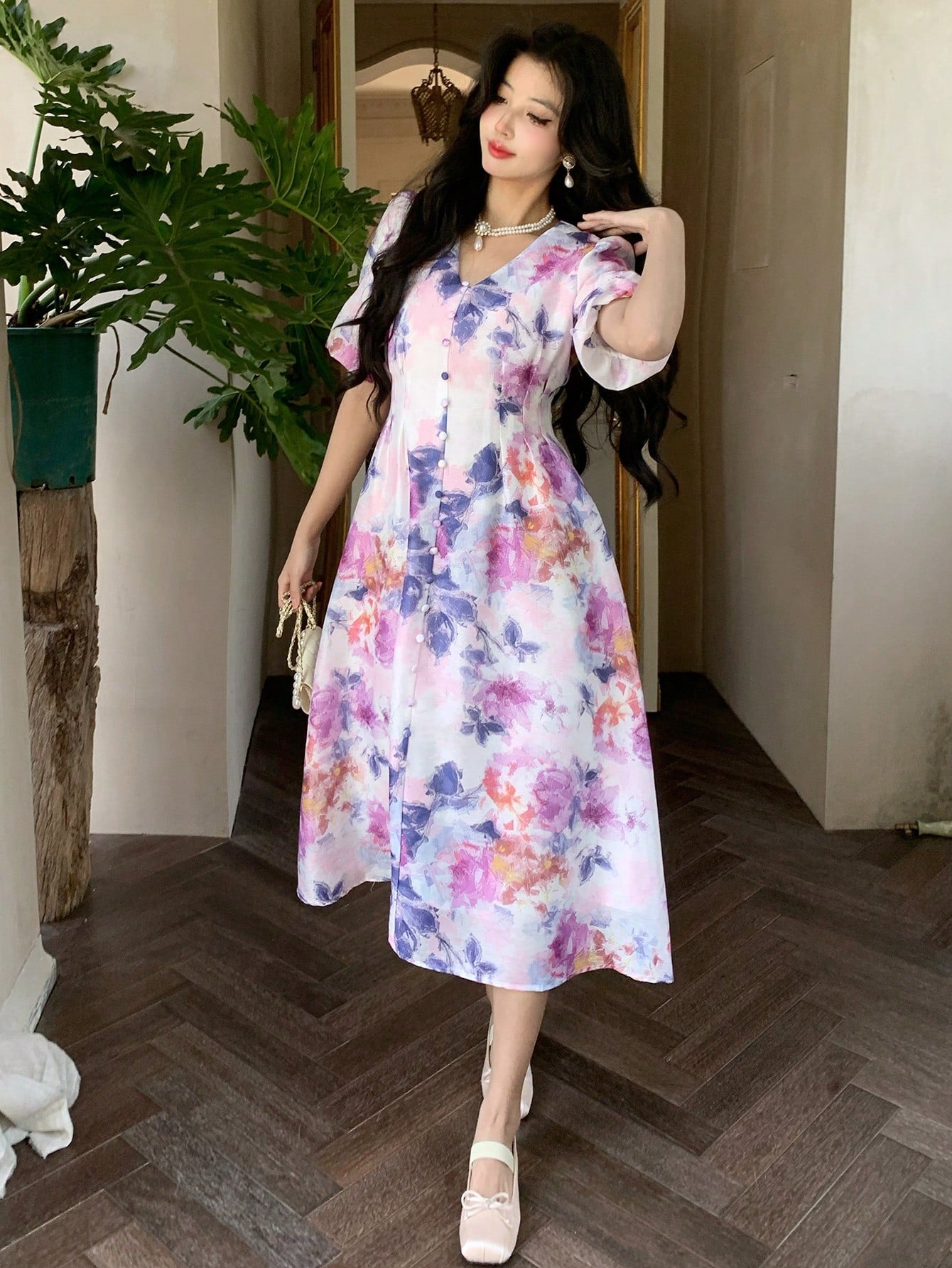 Multicolor Floral Printed Maxi Dress with Elegant Party Style
