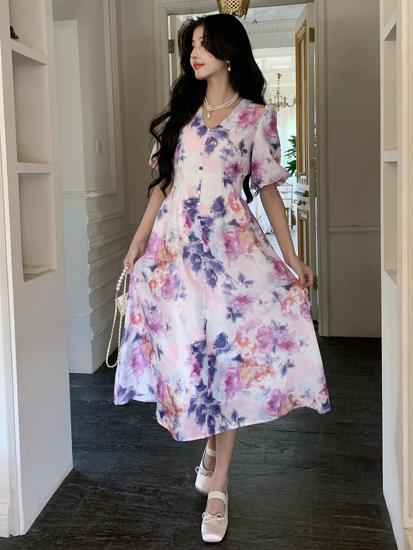 Multicolor Floral Printed Maxi Dress with Elegant Party Style