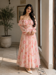 Peach Pink Floral Flowy Dress with Romantic Summer Vibes