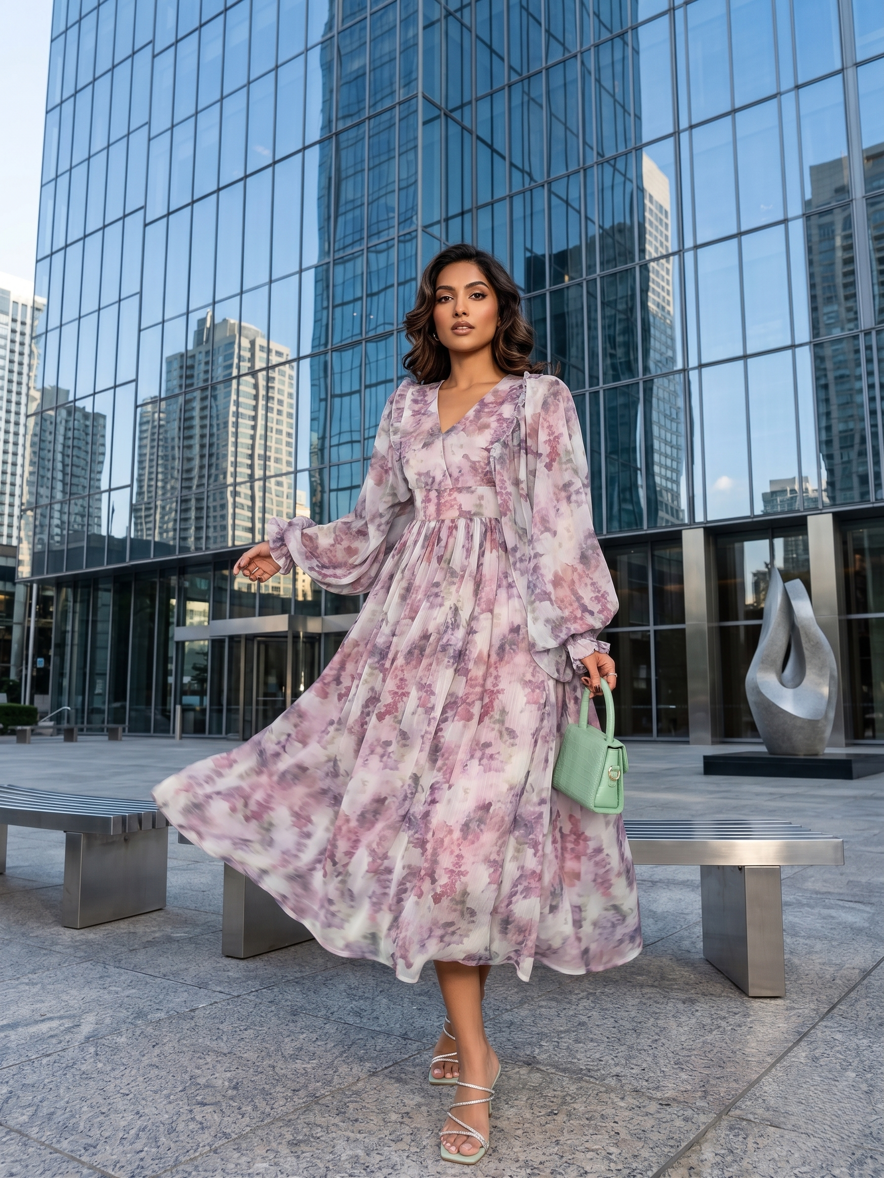 Lavender Floral Chiffon Maxi Dress with Soft Feminine Style