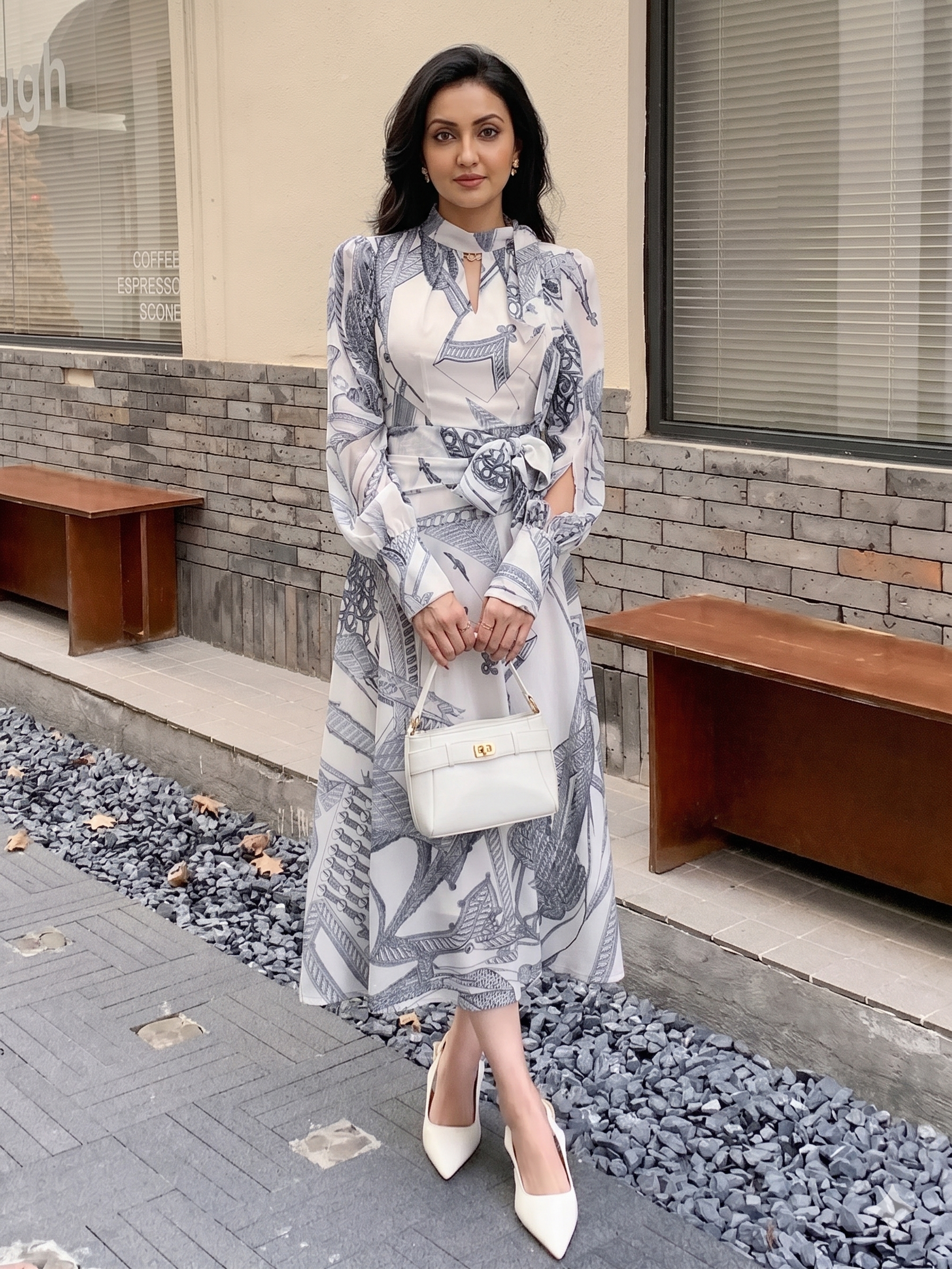 Grey Abstract Printed Maxi Dress with Modern Casual Elegance