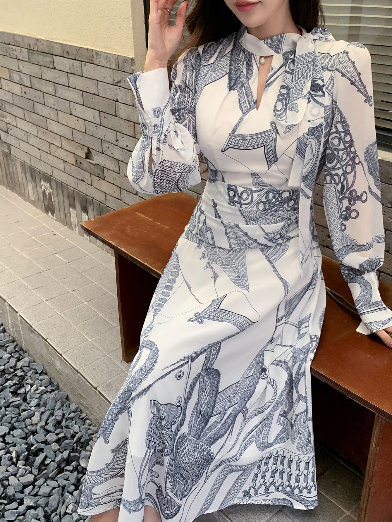 Grey Abstract Printed Maxi Dress with Modern Casual Elegance