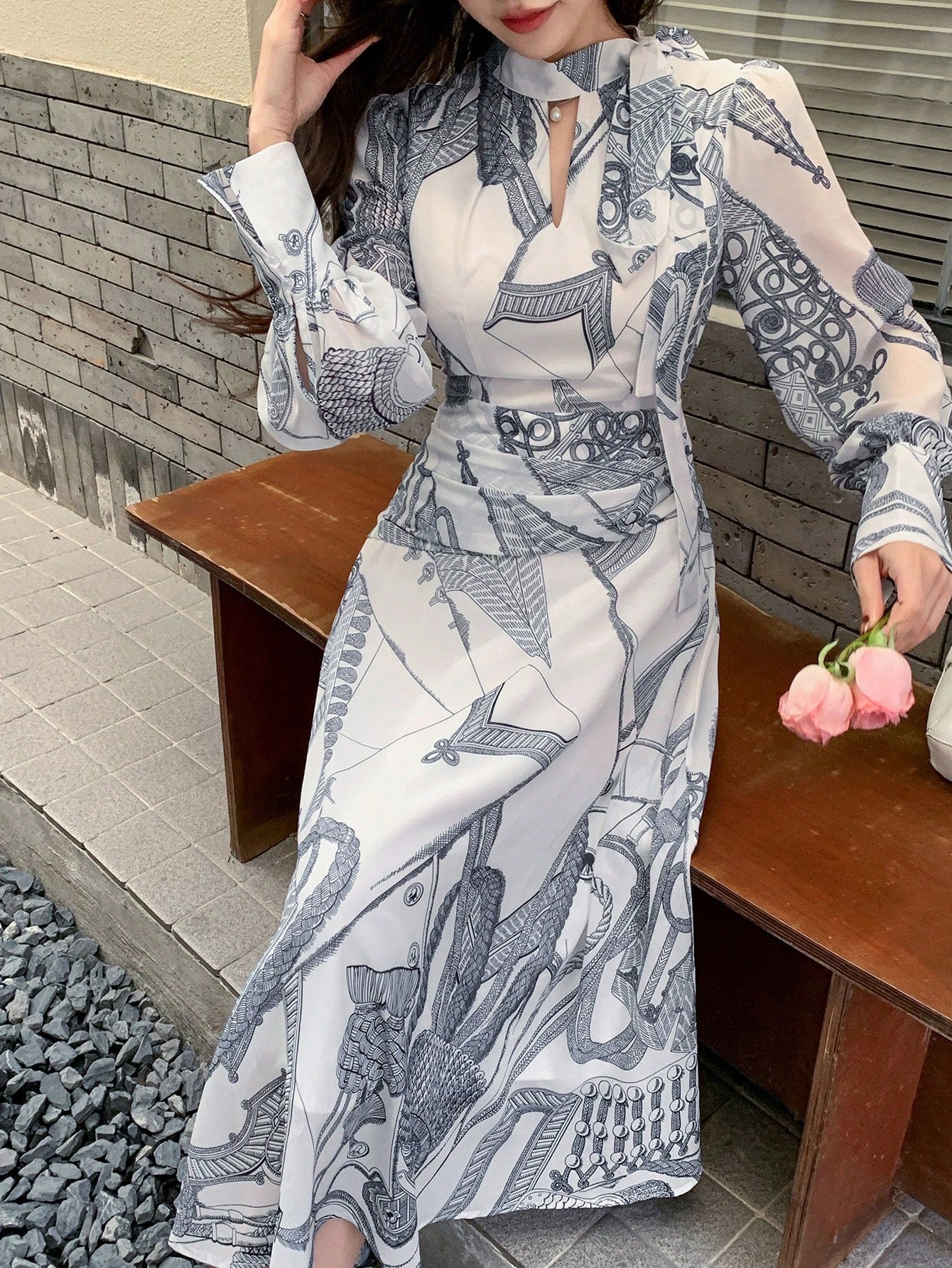 Grey Abstract Printed Maxi Dress with Modern Casual Elegance
