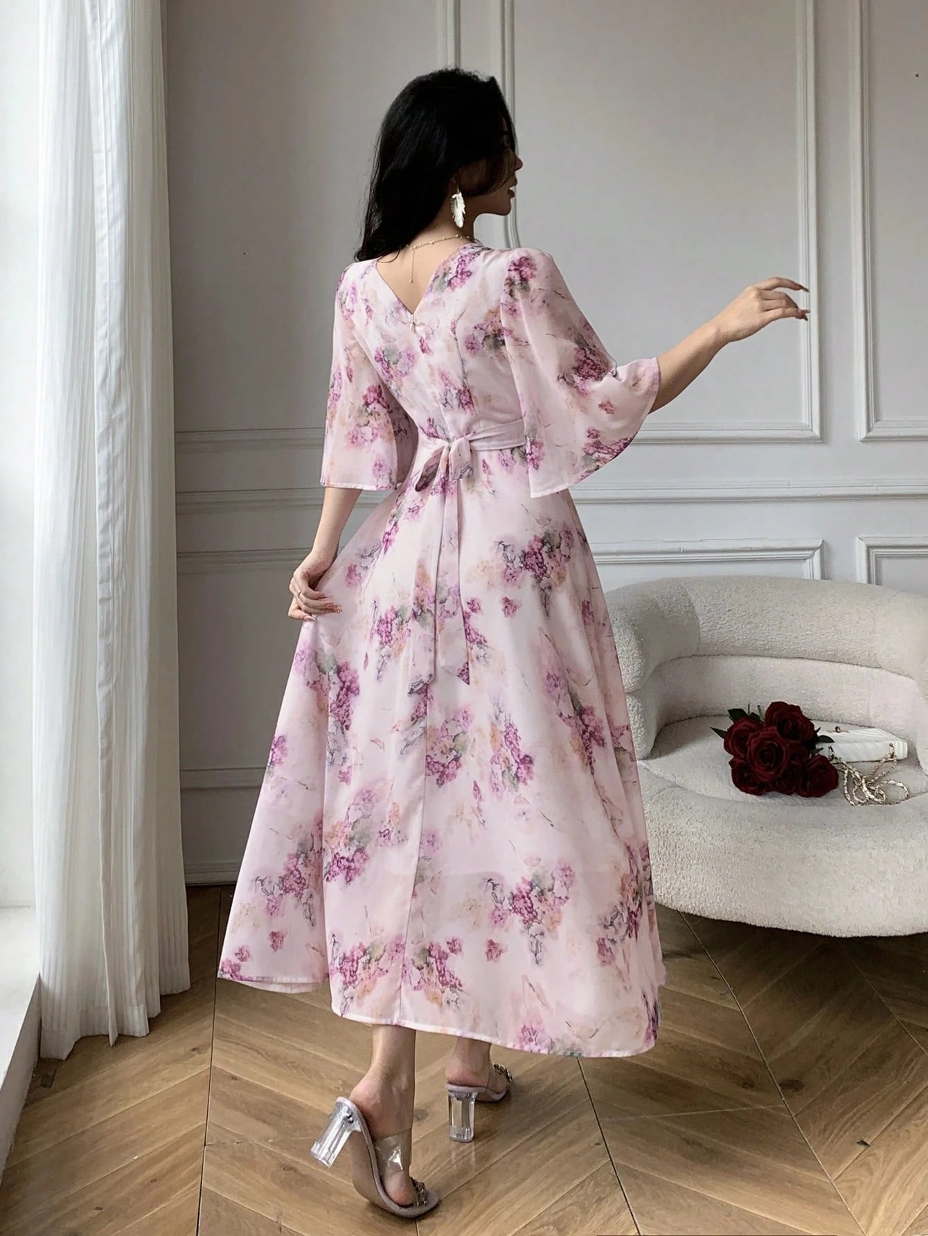 Soft Pink Floral Maxi Dress with Elegant Feminine Style