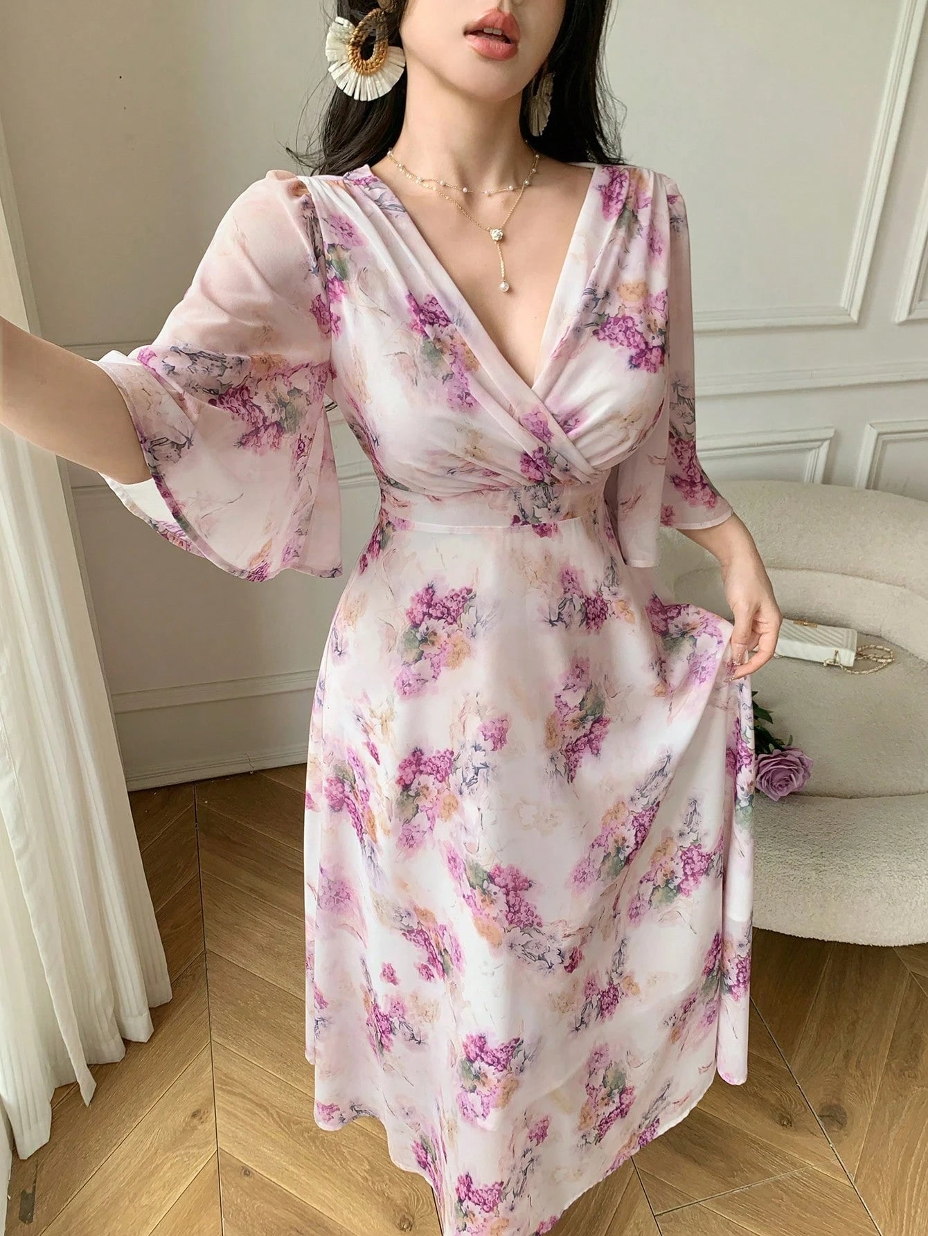 Soft Pink Floral Maxi Dress with Elegant Feminine Style