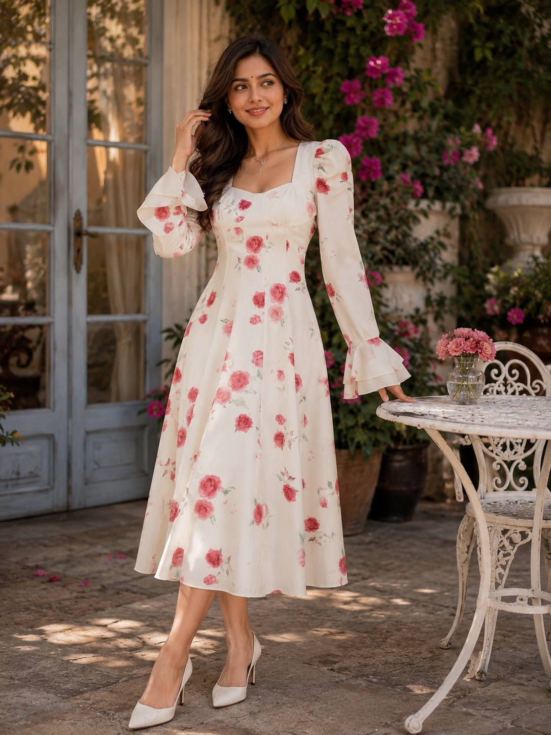 White Floral Long Dress with Elegant Casual Style