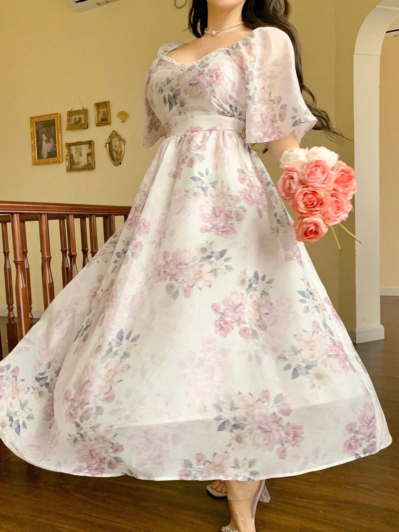 White Floral Printed Maxi Dress with Soft Elegant Look