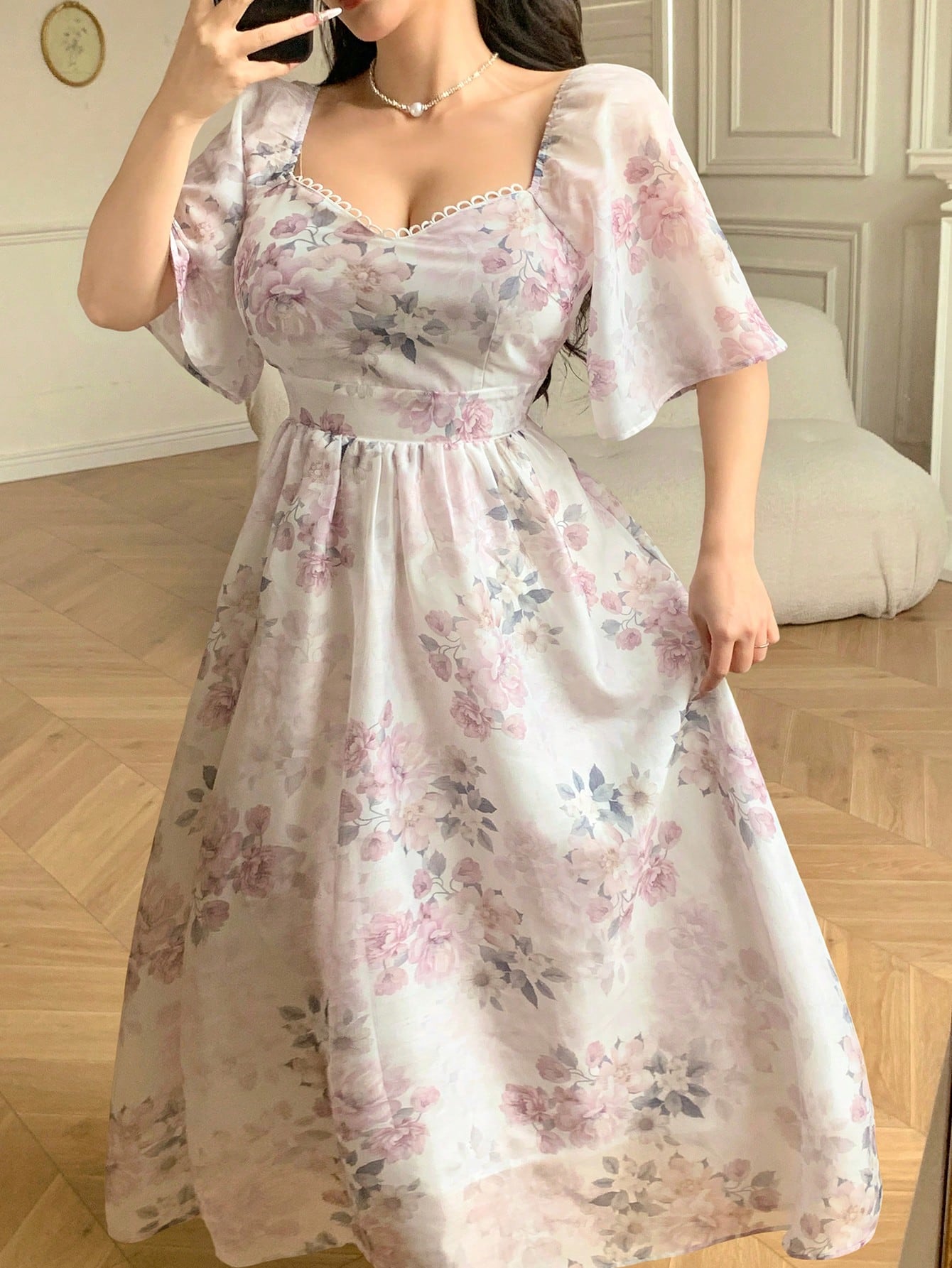 White Floral Printed Maxi Dress with Soft Elegant Look
