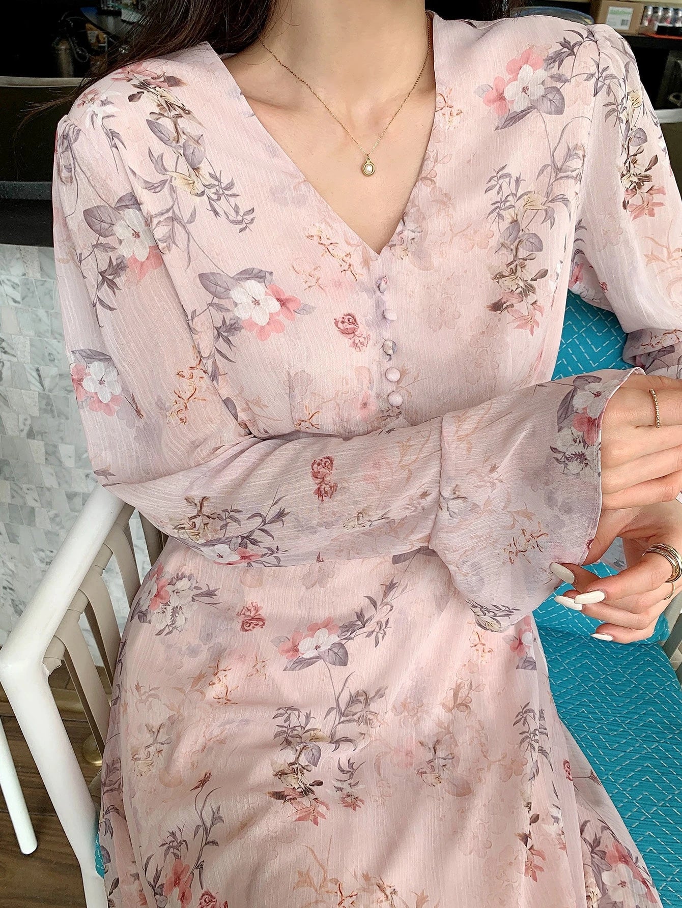 Lavender Floral Maxi Dress with Soft Korean Style Elegance