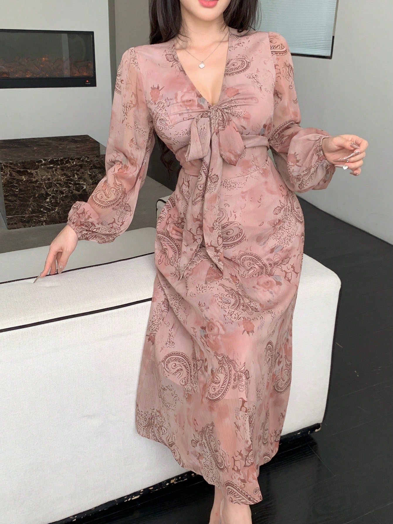 Dusty Rose Floral Maxi Dress with Soft Feminine Elegance