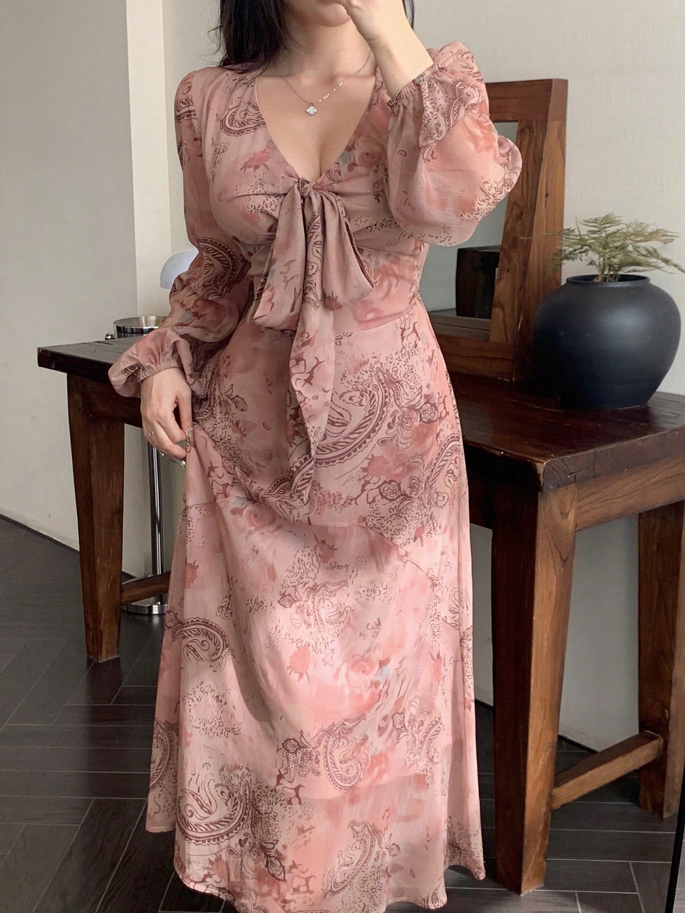 Dusty Rose Floral Maxi Dress with Soft Feminine Elegance