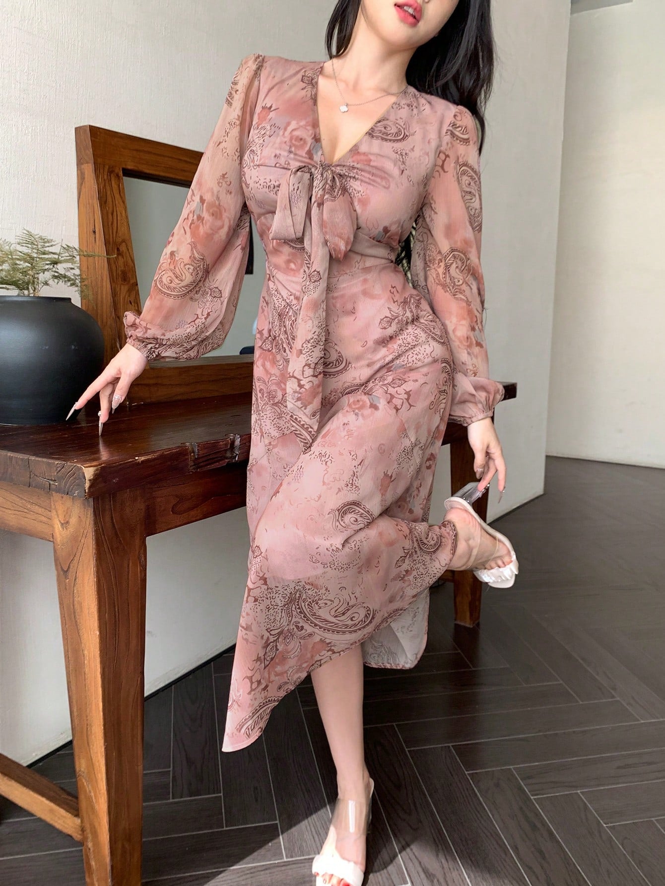 Dusty Rose Floral Maxi Dress with Soft Feminine Elegance
