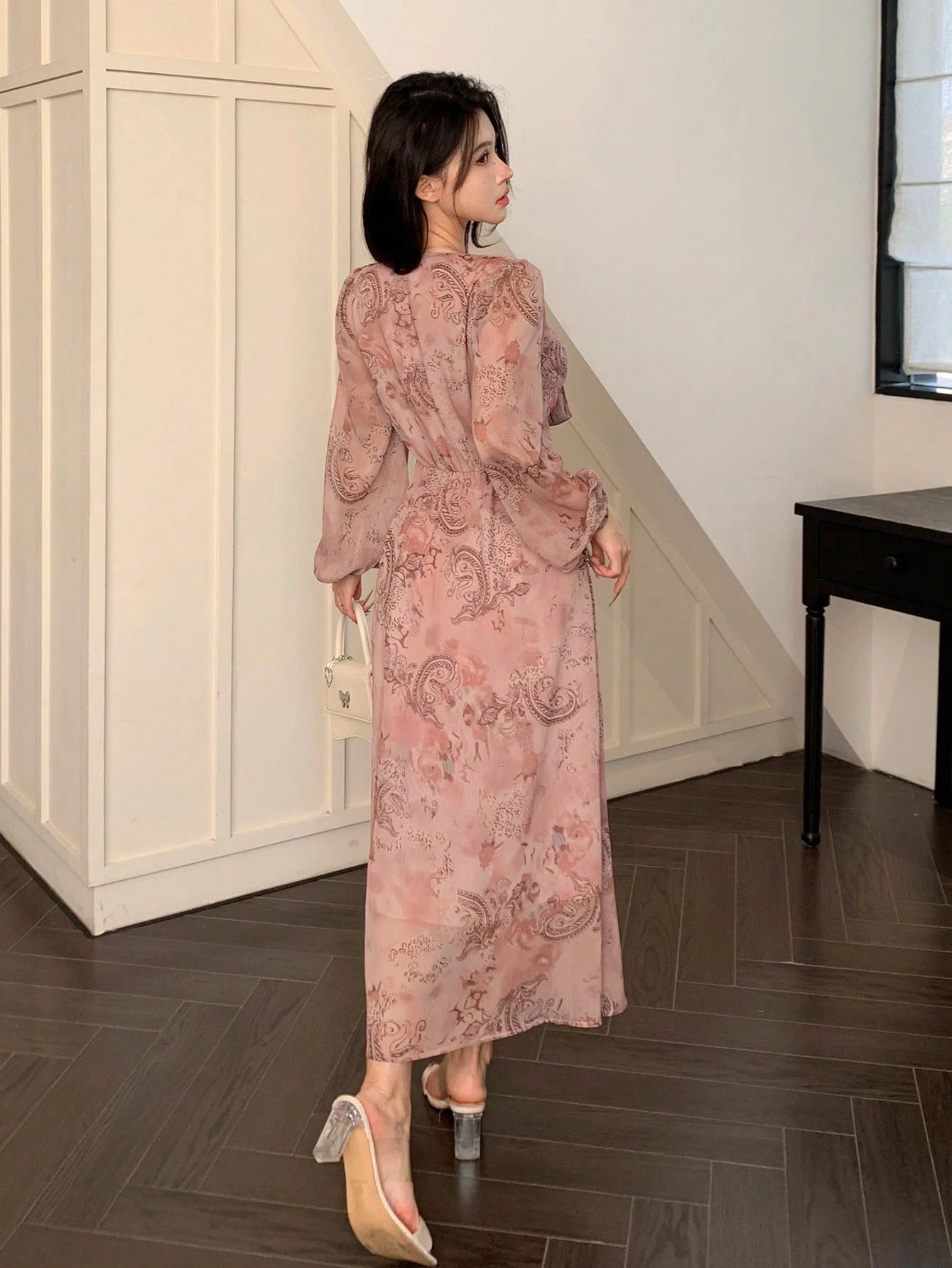 Dusty Rose Floral Maxi Dress with Soft Feminine Elegance