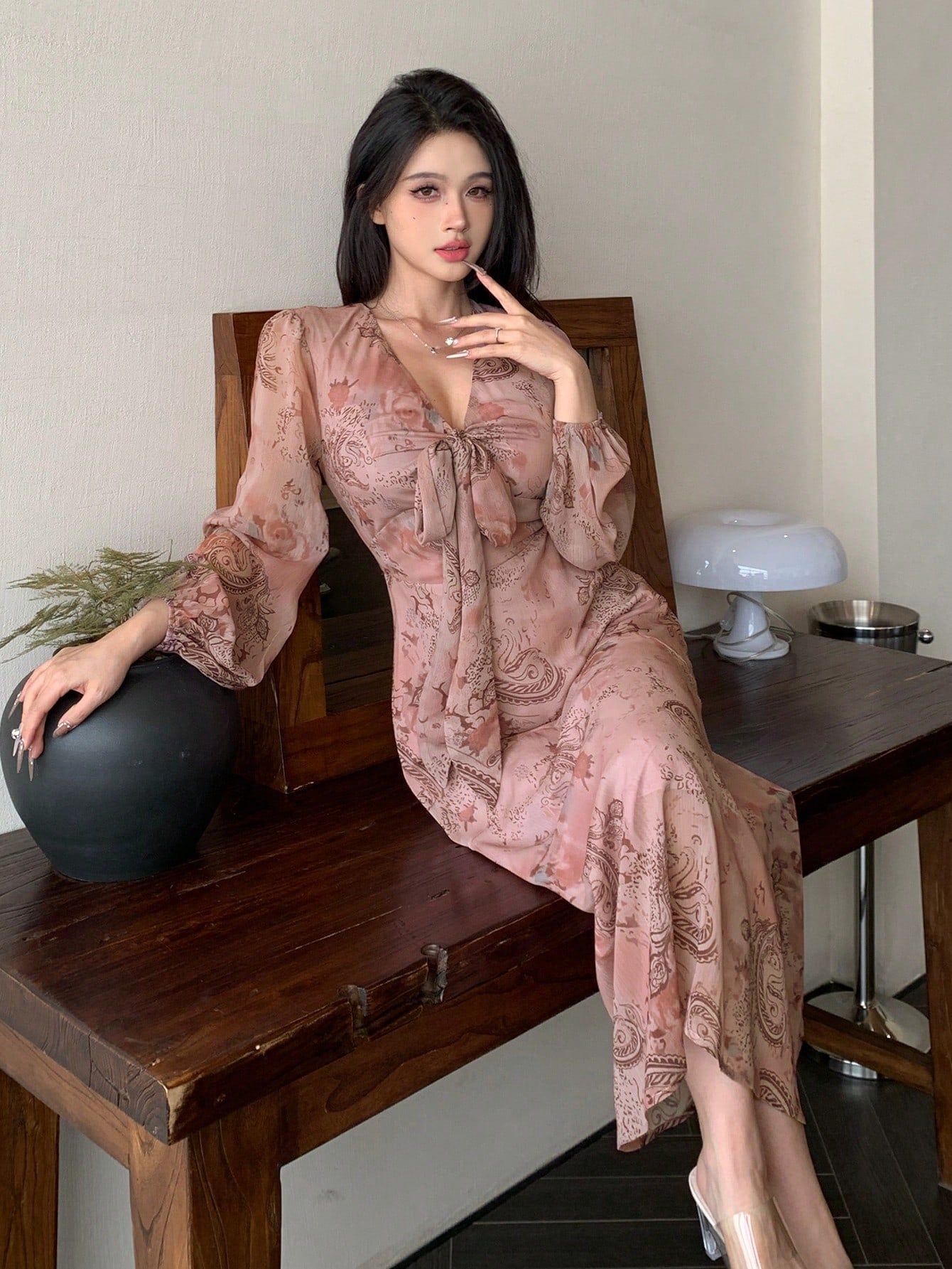 Dusty Rose Floral Maxi Dress with Soft Feminine Elegance