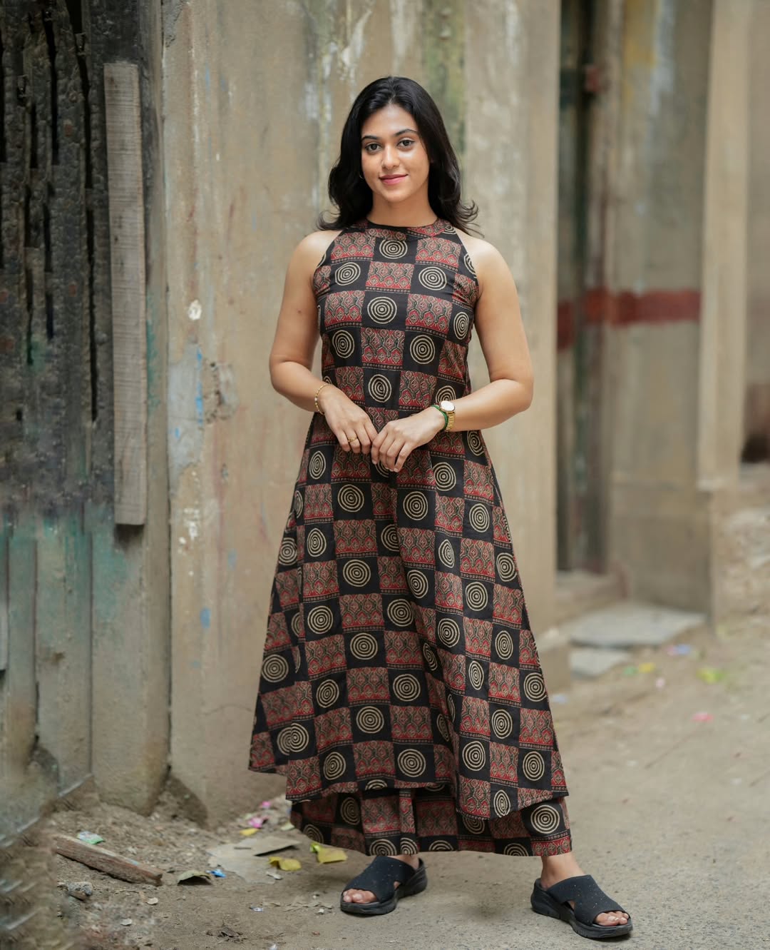 The Midnight Ajrakh Print Flared Kurti