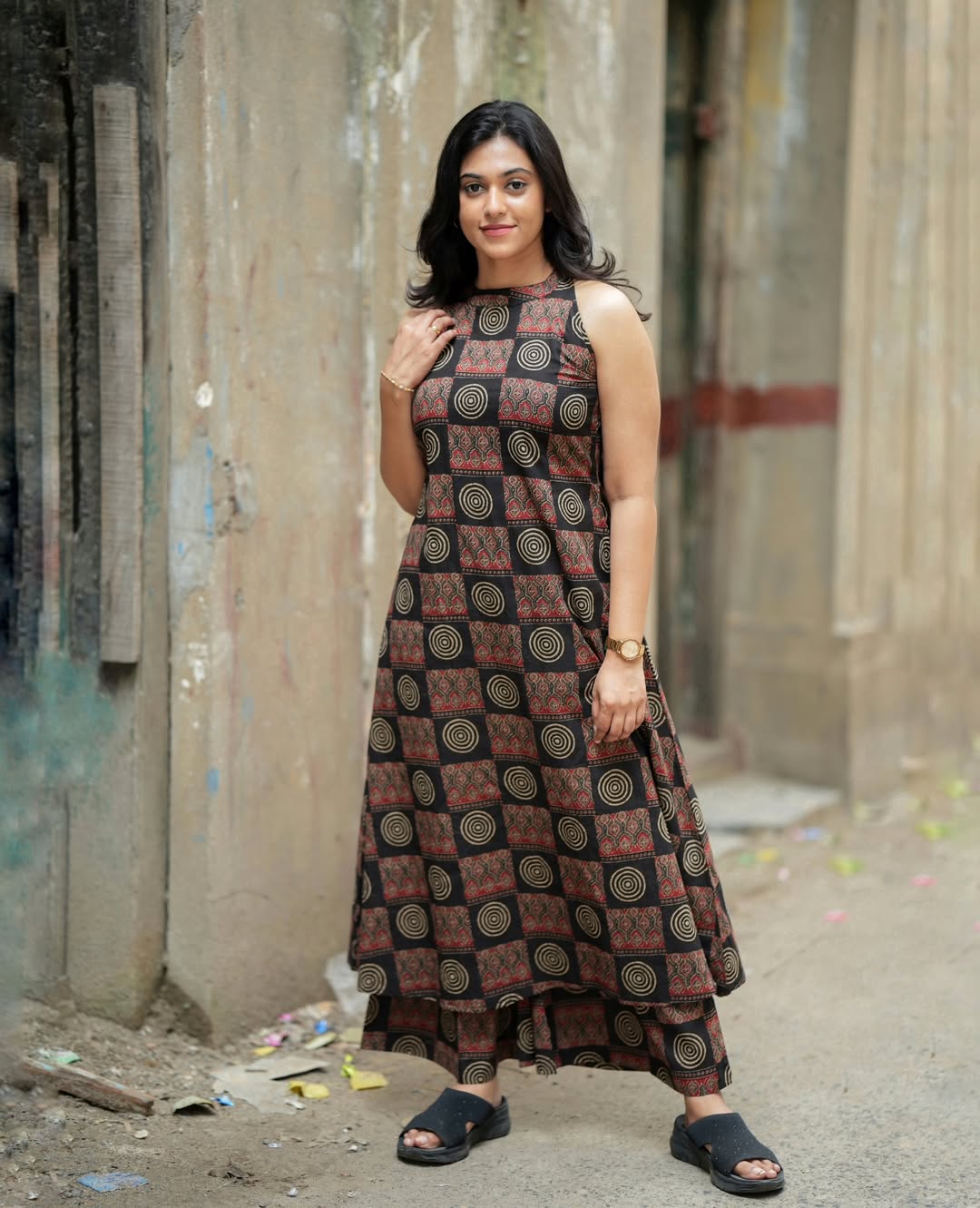 The Midnight Ajrakh Print Flared Kurti