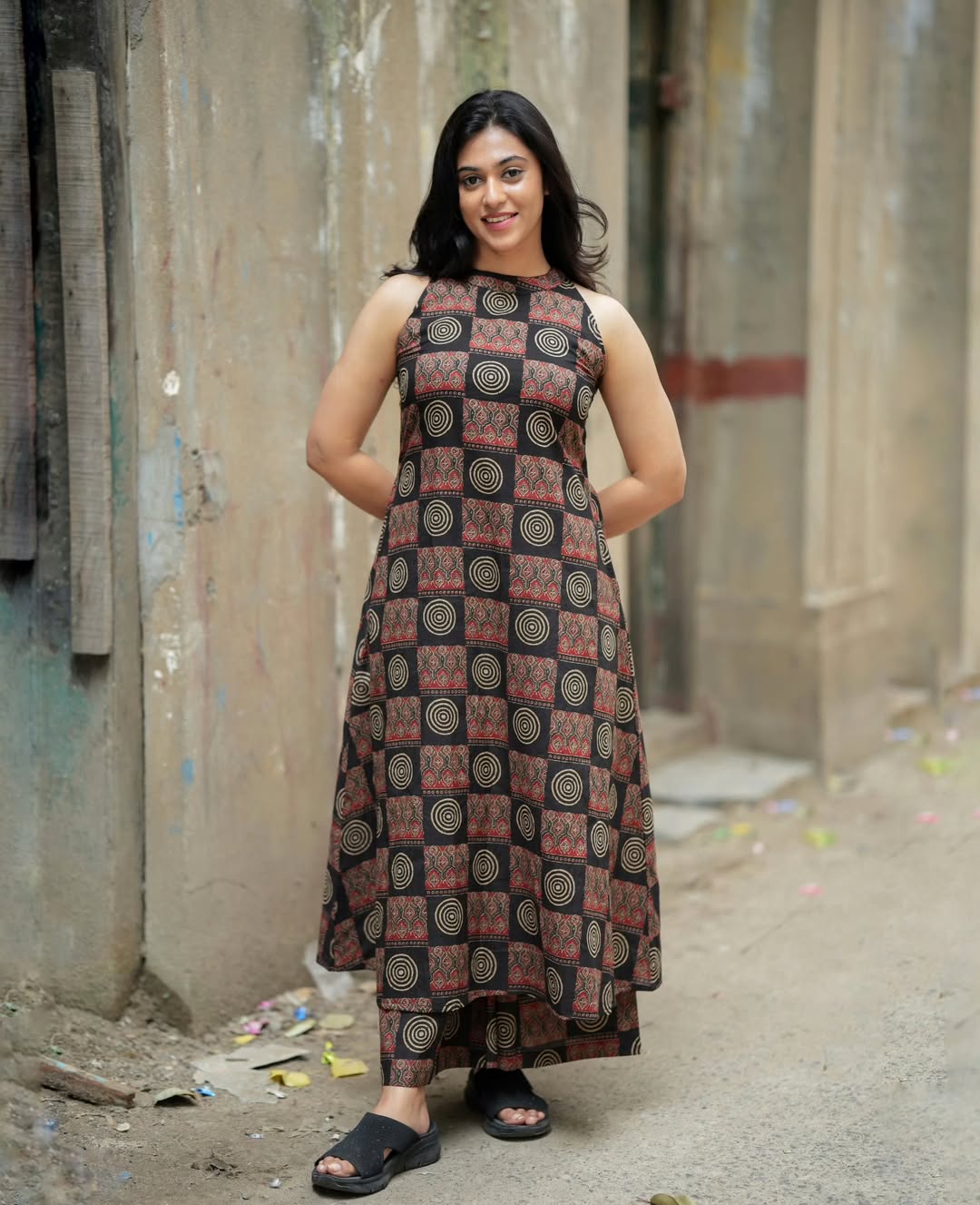 The Midnight Ajrakh Print Flared Kurti