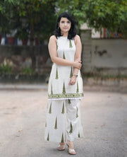 Ivory Olive Block Print Kurti Set