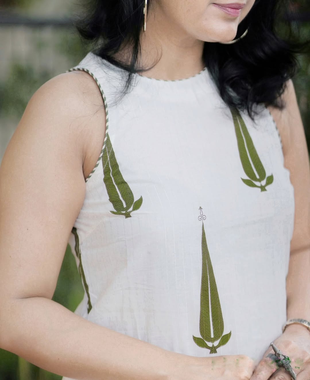 Ivory Olive Block Print Kurti Set