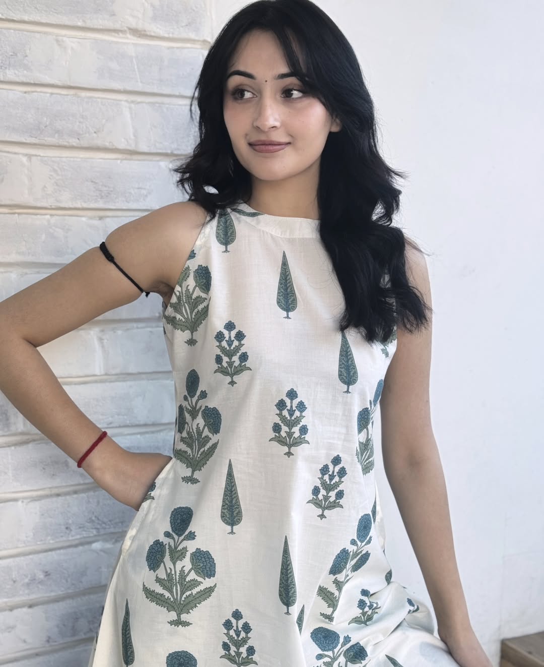 The a Aline  Vrinda Vriksha  print kurti  set