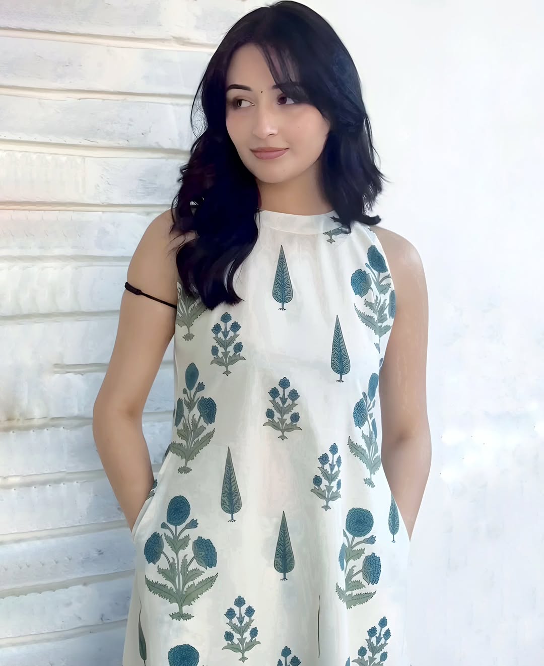 The a Aline  Vrinda Vriksha  print kurti  set