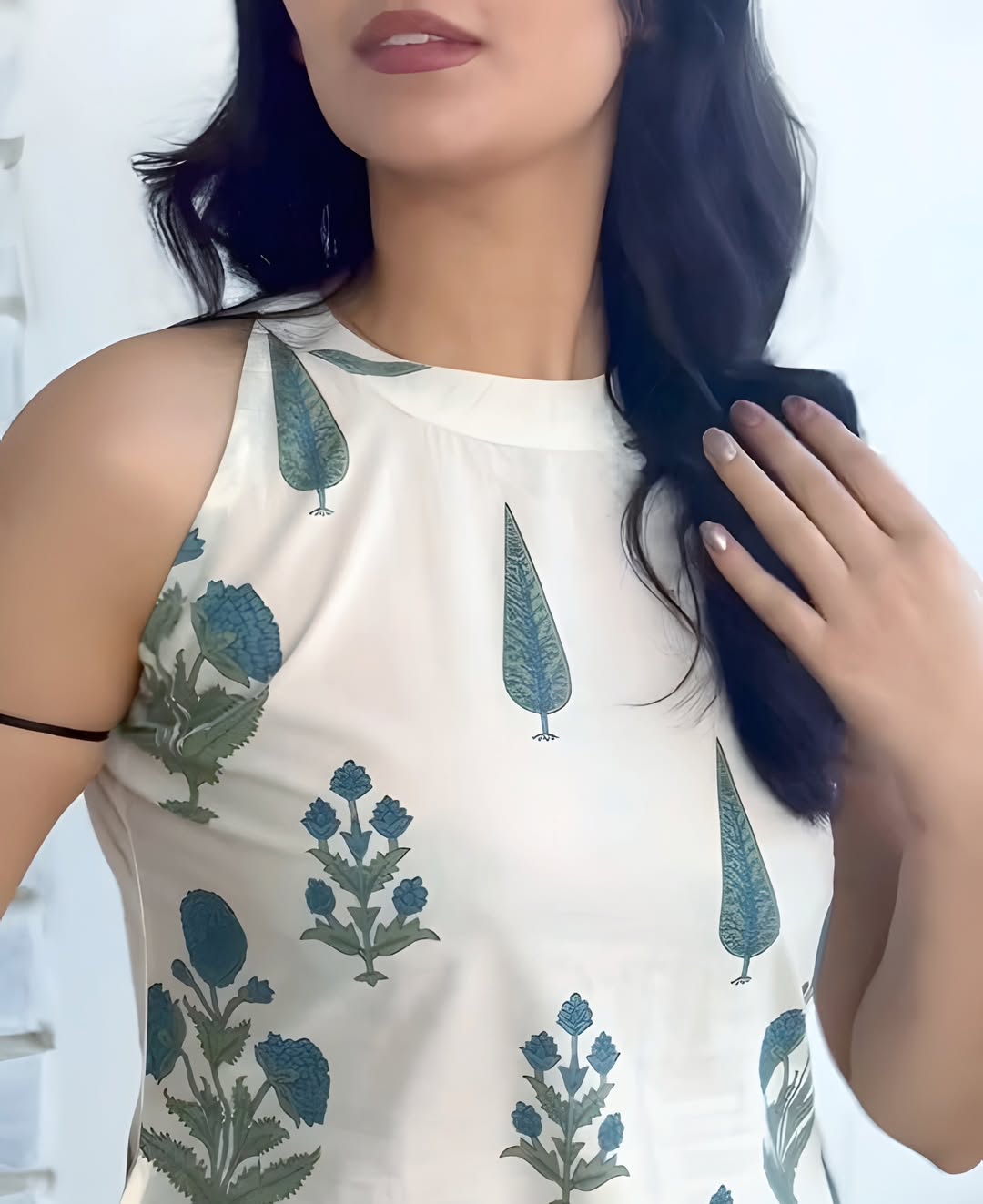 The a Aline  Vrinda Vriksha  print kurti  set